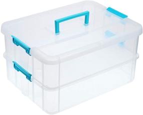 img 4 attached to 📦 Transparent 2-Tier Stackable Storage Box with Handle Lid Latching – Blue, ideal for School & Office Supplies