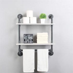 img 3 attached to 🛁 Rustic Industrial Bathroom Shelves: 24in Wall Mounted 2 Layer Shelf with Towel Bar, Metal Pipe Storage - Vintage White