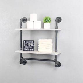 img 2 attached to 🛁 Rustic Industrial Bathroom Shelves: 24in Wall Mounted 2 Layer Shelf with Towel Bar, Metal Pipe Storage - Vintage White