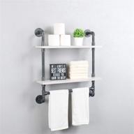 🛁 rustic industrial bathroom shelves: 24in wall mounted 2 layer shelf with towel bar, metal pipe storage - vintage white logo