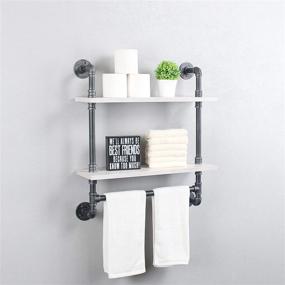 img 4 attached to 🛁 Rustic Industrial Bathroom Shelves: 24in Wall Mounted 2 Layer Shelf with Towel Bar, Metal Pipe Storage - Vintage White