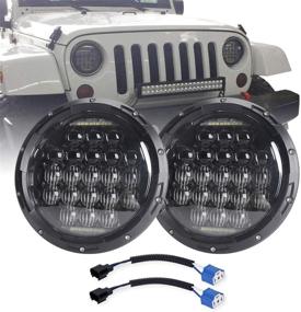 img 4 attached to COWONE 7 Inch Round 5D 2021 Design 130w LED Projector Headlight with 🐄 DRL for Jeep Wrangler JK TJ LJ CJ and Motorcycles - Perfect Lighting Upgrade!