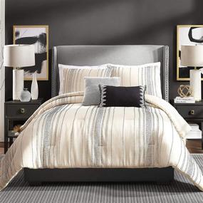 img 4 attached to Ayesha Curry Slate Stripe Comforter Set: King Size Luxury Bedding in Elegant Ivory