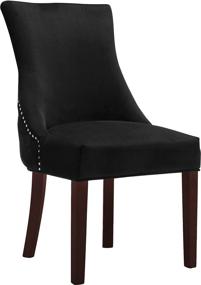 img 1 attached to 🪑 Meridian Furniture Hannah Collection Modern Velvet Upholstered Dining Chair, Contemporary Wood Legs, Button Tufting, Nailhead Trim, Set of 2, 20.5" W x 25" D x 38.5" H, Black
