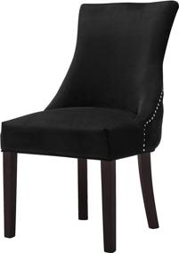 img 3 attached to 🪑 Meridian Furniture Hannah Collection Modern Velvet Upholstered Dining Chair, Contemporary Wood Legs, Button Tufting, Nailhead Trim, Set of 2, 20.5" W x 25" D x 38.5" H, Black