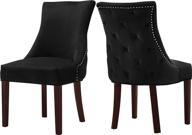 🪑 meridian furniture hannah collection modern velvet upholstered dining chair, contemporary wood legs, button tufting, nailhead trim, set of 2, 20.5" w x 25" d x 38.5" h, black logo