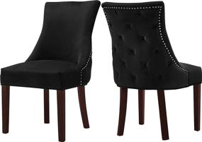 img 4 attached to 🪑 Meridian Furniture Hannah Collection Modern Velvet Upholstered Dining Chair, Contemporary Wood Legs, Button Tufting, Nailhead Trim, Set of 2, 20.5" W x 25" D x 38.5" H, Black