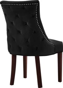 img 2 attached to 🪑 Meridian Furniture Hannah Collection Modern Velvet Upholstered Dining Chair, Contemporary Wood Legs, Button Tufting, Nailhead Trim, Set of 2, 20.5" W x 25" D x 38.5" H, Black