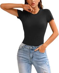 img 1 attached to 👚 LAOLASI Women's Slim Fit Crew Neck Bodysuit: Casual Round Neck Short Sleeves Jumpsuit T-Shirts for Daily Wear