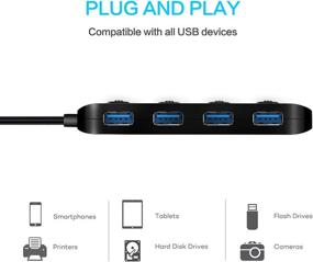 img 3 attached to 🖥️ APANAGE 4 Port Powered USB 3.0 Hub Splitter - Ultra Slim USB Data Hub with Individual Power Switches and LEDs - For MacBook Air, Laptop, iMac, PC, USB Flash Drives, Hard Drive (Black)