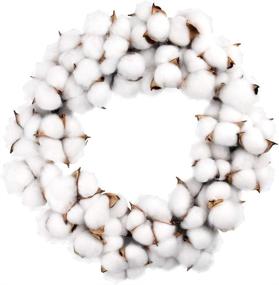 img 4 attached to 🌾 Rustic 12 Inch Cotton Boll Wreath: Perfect Front Door Wedding Decoration