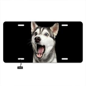 img 4 attached to Lefolen Husky Dog Surprised Car Front License Plate Cute Animal Puppy Pet Open Mouth Big Eyes Portrait Decorate License Plates Cover 6&#34