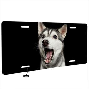 img 3 attached to Lefolen Husky Dog Surprised Car Front License Plate Cute Animal Puppy Pet Open Mouth Big Eyes Portrait Decorate License Plates Cover 6&#34