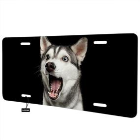 img 2 attached to Lefolen Husky Dog Surprised Car Front License Plate Cute Animal Puppy Pet Open Mouth Big Eyes Portrait Decorate License Plates Cover 6&#34
