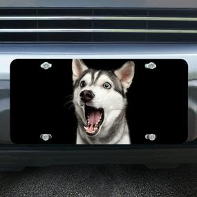 img 1 attached to Lefolen Husky Dog Surprised Car Front License Plate Cute Animal Puppy Pet Open Mouth Big Eyes Portrait Decorate License Plates Cover 6&#34
