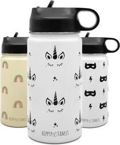 img 4 attached to Hippypotamus Kids Water Bottle - Vacuum Insulated Stainless Steel Thermos With Straw Lid & Soft Spout For Toddlers - 14 oz (Unicorn): Keep Your Child Hydrated in Style!