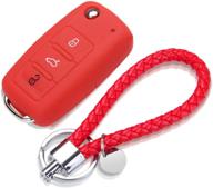 🔑 red silicone key case cover & key chain for volkswagen vw polo tiguan passat b5 b6 b7 golf eos scirocco jetta mk6 octavia skoda seat - enhanced protection logo