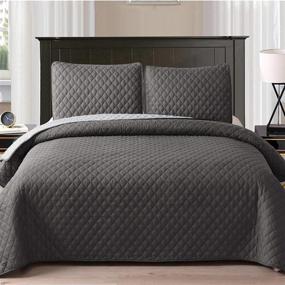 img 4 attached to 🛏️ Exclusive Ultrasonic Reversible King Size Quilt Set with Pillow Shams - Lightweight Bedspreads, Coverlet, Bed Cover - Grey (92"x104") - Enhanced SEO