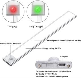 img 1 attached to 💡 Rechargeable LED Motion Sensor Cabinet Lights - Ultra Thin 54 LEDs Wireless Under Cabinet Lighting for Kitchen Wardrobe Hallway - 2400mAh Battery, 2 Pack