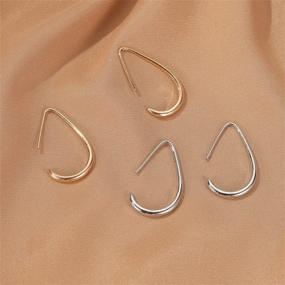 img 1 attached to ✨ Stylish and Lightweight Teardrop Hoop Earrings for Women - 14k Gold Silver Plated Large Oval Pull Through Hoops: A Must-Have High Polished Statement Jewelry Gift for Women and Teen Girls