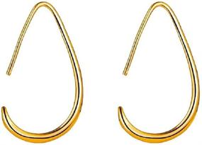 img 4 attached to ✨ Stylish and Lightweight Teardrop Hoop Earrings for Women - 14k Gold Silver Plated Large Oval Pull Through Hoops: A Must-Have High Polished Statement Jewelry Gift for Women and Teen Girls