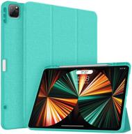 📱 soke new ipad pro 12.9 case 2021 with pencil holder - full body protection, auto wake/sleep - aqua logo