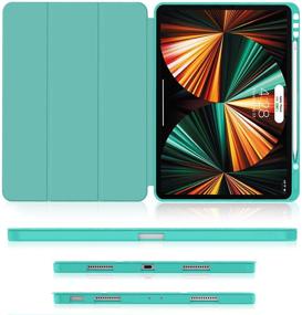 img 2 attached to 📱 Soke New iPad Pro 12.9 Case 2021 with Pencil Holder - Full Body Protection, Auto Wake/Sleep - Aqua