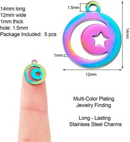 img 3 attached to 🌙 DanLingJewelry 5 pcs Multicolored Stainless Steel Valentines Day Charms - Moon & Star - 14x12x1mm