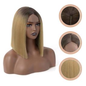 img 1 attached to 👩 Парик Netgo Ombre Blonde - каре 12 дюймов, средняя часть, синтетические парики для женщин - естественно выглядящие парики, термостойкий аксессуар для ежедневной носки, косплея, вечеринки и Хэллоуина.