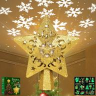 🌟 lighted star christmas tree topper with led rotating snowflake lights - perfect for large and small trees – gold christmas tree decorations logo