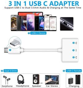 img 1 attached to 🎧 Адаптер USB C к двум 3.5 мм аудиоразъемам Trrs для наушников: Зарядка и прослушивание одновременно, совместим с Samsung, 2018 iPad Pro, Google Pixel, HTC, Huawei - белый