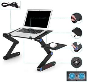 img 2 attached to 👨 CLaiCLau Adjustable Laptop Stand with Cooling Fans: Portable Ergonomic Lap Desk for TV, Bed, and Standing Desks