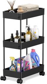 img 4 attached to 🗄️ Slim Storage Cart with Casters Wheels for Bathroom Kitchen Laundry Narrow Places - 3 Tier Slide Out Organizer