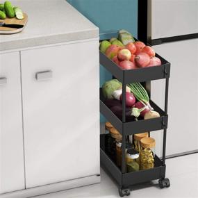 img 3 attached to 🗄️ Slim Storage Cart with Casters Wheels for Bathroom Kitchen Laundry Narrow Places - 3 Tier Slide Out Organizer