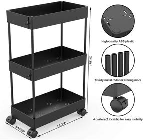 img 2 attached to 🗄️ Slim Storage Cart with Casters Wheels for Bathroom Kitchen Laundry Narrow Places - 3 Tier Slide Out Organizer