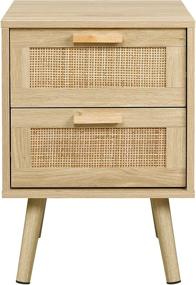 img 3 attached to Finnhomy Nightstand: Handmade Rattan Decor, Wood Accent Table with Storage for Bedroom