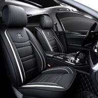 outos роскошные кожаные автомобильные чехлы на сиденья автомобиля 5 мест полный набор, универсальная посадка (черно-белый) логотип