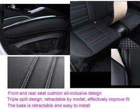 img 2 attached to OUTOS Роскошные кожаные автомобильные чехлы на сиденья автомобиля 5 мест полный набор, универсальная посадка (черно-белый)