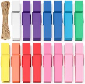 img 4 attached to 100 Pack Mini Clothes Pins for Photos: Rainbow Colorful, Wooden Clips with 32 Ft String - Ideal for Crafts, Baby Showers, Artwork Display, Hanging Decorative Cards