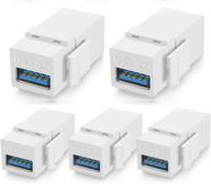 🔌 usb 3.0 keystone jack inserts (5 pack) – female to female usb adapters, coupler insert snap-in connector socket adapter port for wall plate outlet panel – white (5 pack) logo