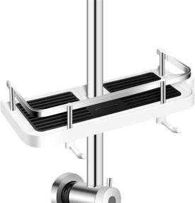 img 4 attached to Slide Bar Shower Caddy Shelf - Bathroom Shower Rack Organizer with Soap Holder for Shampoo and Soap - Stainless Steel Guardrail, Adjustable Shower Shelves with Hanging Hook