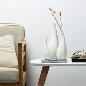 img 1 attached to 🏺 Kimisty Ceramic Vase Pack 3 - White Modern Bud Vase Set for Stylish Home Decor, Fire Place Decoration, Mid Century Modern Sculpture, Drip Glazed Finish
