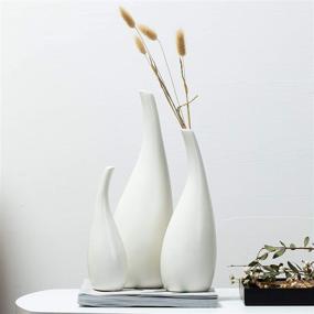 img 4 attached to 🏺 Kimisty Ceramic Vase Pack 3 - White Modern Bud Vase Set for Stylish Home Decor, Fire Place Decoration, Mid Century Modern Sculpture, Drip Glazed Finish