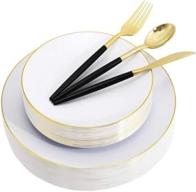 img 4 attached to 🍽️ Supernal 150pcs Gold Plastic Plates and Black Handle Silverware Set - Elegant Disposable Party Tableware for Weddings, Birthdays, and Events