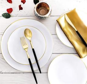 img 2 attached to 🍽️ Supernal 150pcs Gold Plastic Plates and Black Handle Silverware Set - Elegant Disposable Party Tableware for Weddings, Birthdays, and Events