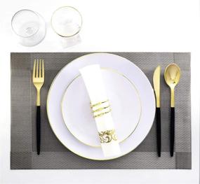 img 1 attached to 🍽️ Supernal 150pcs Gold Plastic Plates and Black Handle Silverware Set - Elegant Disposable Party Tableware for Weddings, Birthdays, and Events