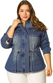 img 4 attached to Agnes Orinda Women's Plus Size Stand Collar Zip Closure Drawstring Denim Jackets Christmas: Fashionable Outerwear for Festive Season