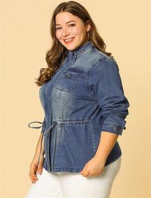 img 1 attached to Agnes Orinda Women's Plus Size Stand Collar Zip Closure Drawstring Denim Jackets Christmas: Fashionable Outerwear for Festive Season