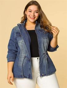 img 3 attached to Agnes Orinda Women's Plus Size Stand Collar Zip Closure Drawstring Denim Jackets Christmas: Fashionable Outerwear for Festive Season