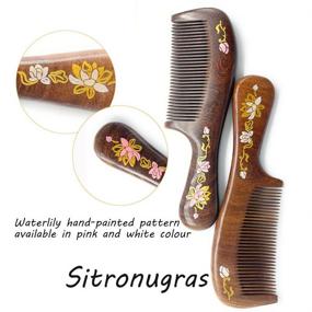 img 2 attached to 🌸 Handmade Fine (Fine-Toothed) Sandalwood Comb - Sitronugras Wooden Comb Ideal for Wavy, Thick, Thin or Straight Hair, Minimized Static, Snag & Tangles - Suitable for Men, Women, and Kids - Wooden Hair Comb with Handle (Water Lilies Hand-drawn Pink)